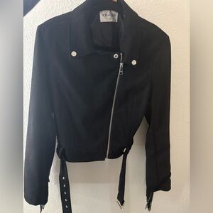Vigoss Black Leather Jacket with Silver Accents